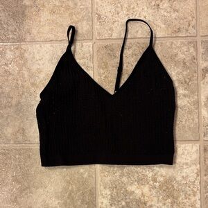 Black Ribbed Knit Crop Top